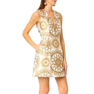 NWT Alice + Olivia Gold Brocade Mandala Mini Dress